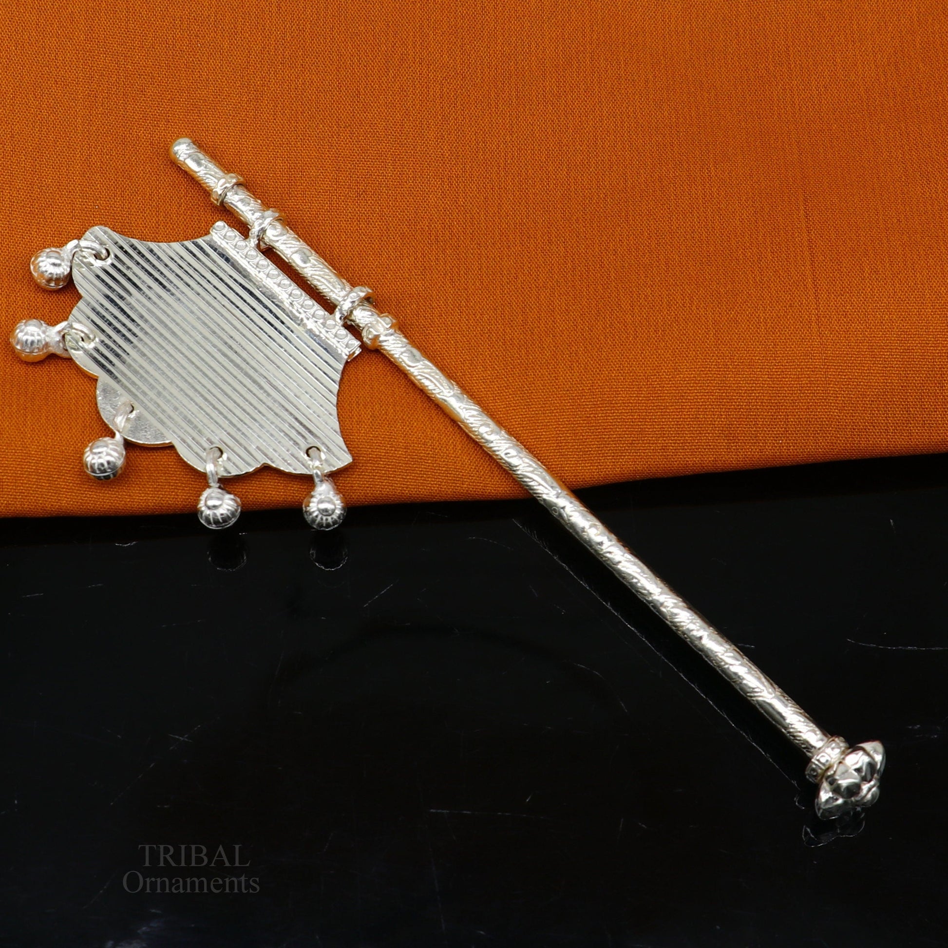 Solid silver pankhi, vintage design small fan or pankhi for god puja, best gifting to laddu gopala krishna, silver hand driven fan su686 - TRIBAL ORNAMENTS