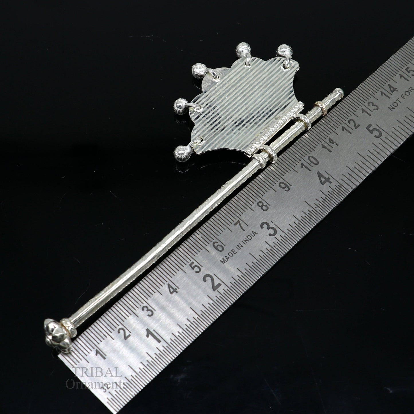 Solid silver pankhi, vintage design small fan or pankhi for god puja, best gifting to laddu gopala krishna, silver hand driven fan su686 - TRIBAL ORNAMENTS