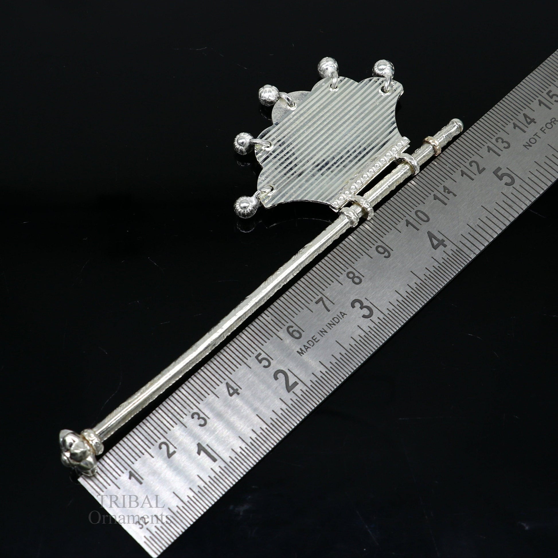 Solid silver pankhi, vintage design small fan or pankhi for god puja, best gifting to laddu gopala krishna, silver hand driven fan su686 - TRIBAL ORNAMENTS