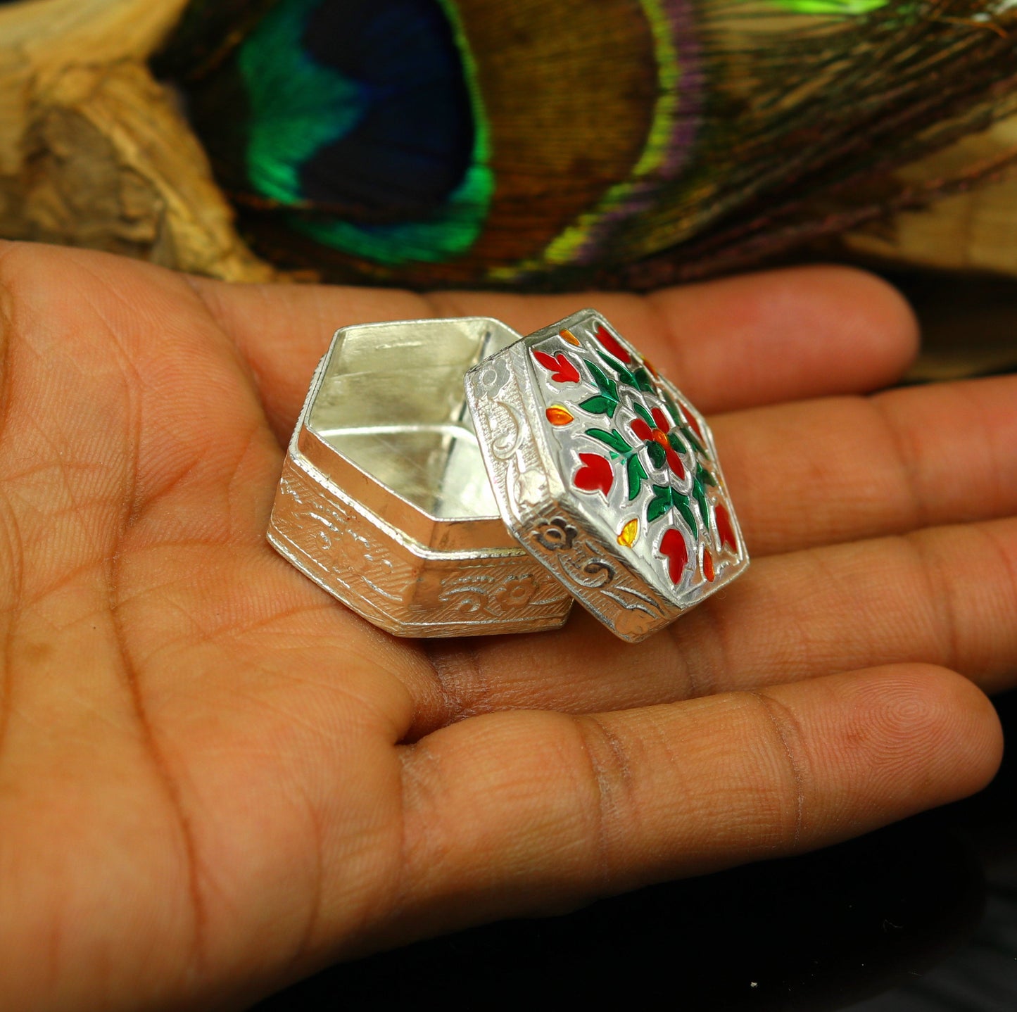 solid silver utensils trinket box, eyes kajal box, kumkum box/casket box, container box, jewelry box, silver utensils, vessels stb61 - TRIBAL ORNAMENTS