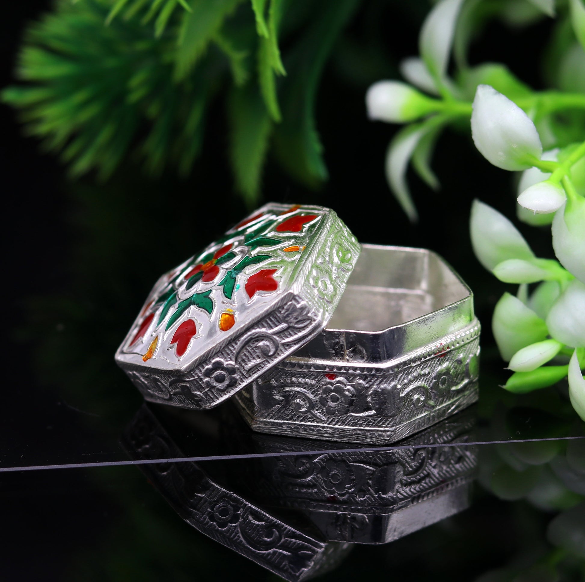 solid silver utensils trinket box, eyes kajal box, kumkum box/casket box, container box, jewelry box, silver utensils, vessels stb61 - TRIBAL ORNAMENTS