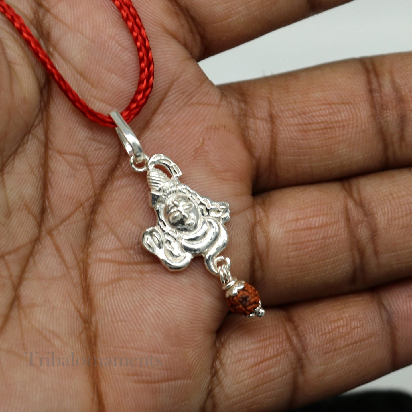 Solid sterling silver amazing designer Hindu idol Lord Shiva pendant with hanging rudraksha excellent locket pendant custom jewelry ssp1121 - TRIBAL ORNAMENTS
