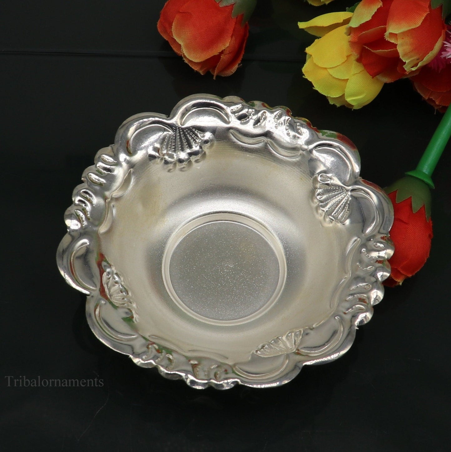 Solid sterling silver exclusive handcrafted work light weight bowl, puja utensils, silver article, silver utensils, silver vessel sv238 - TRIBAL ORNAMENTS