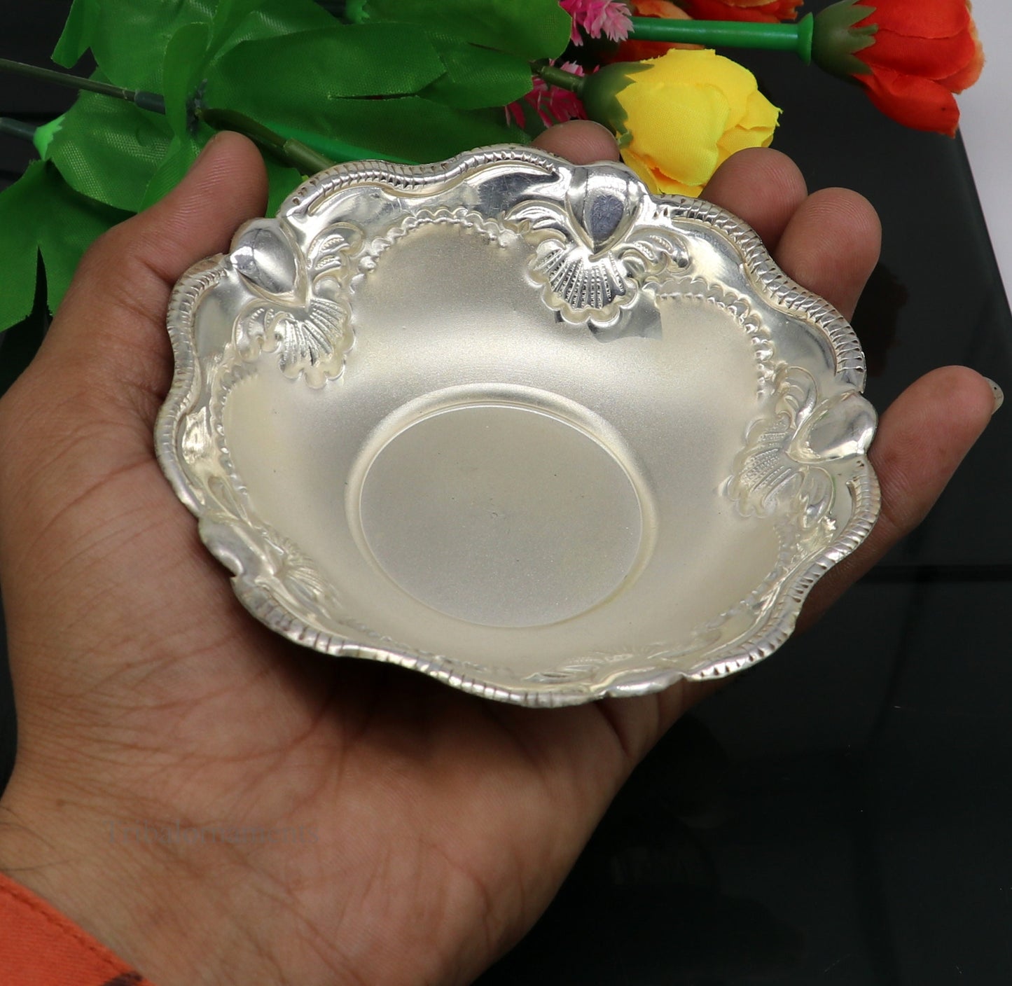 Solid sterling silver exclusive handcrafted work light weight bowl, puja utensils, silver article, silver utensils, silver vessel sv239 - TRIBAL ORNAMENTS