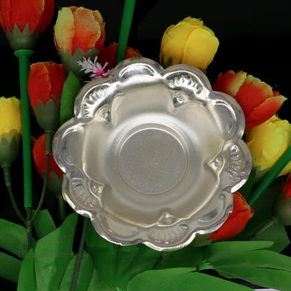 Sterling silver handcrafted lightweight bowl, puja utensils and silver vessel from Tribal Ornaments for religious rituals and offerings.