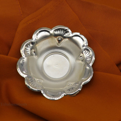 Handcrafted solid sterling silver lightweight bowl for puja, part of silver utensils collection, by TRIBAL ORNAMENTS.