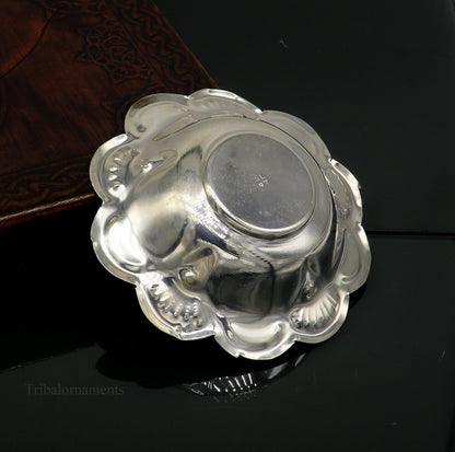 Handcrafted sterling silver work light weight bowl from Tribal Ornaments, ideal for puja utensils and silver vessels.