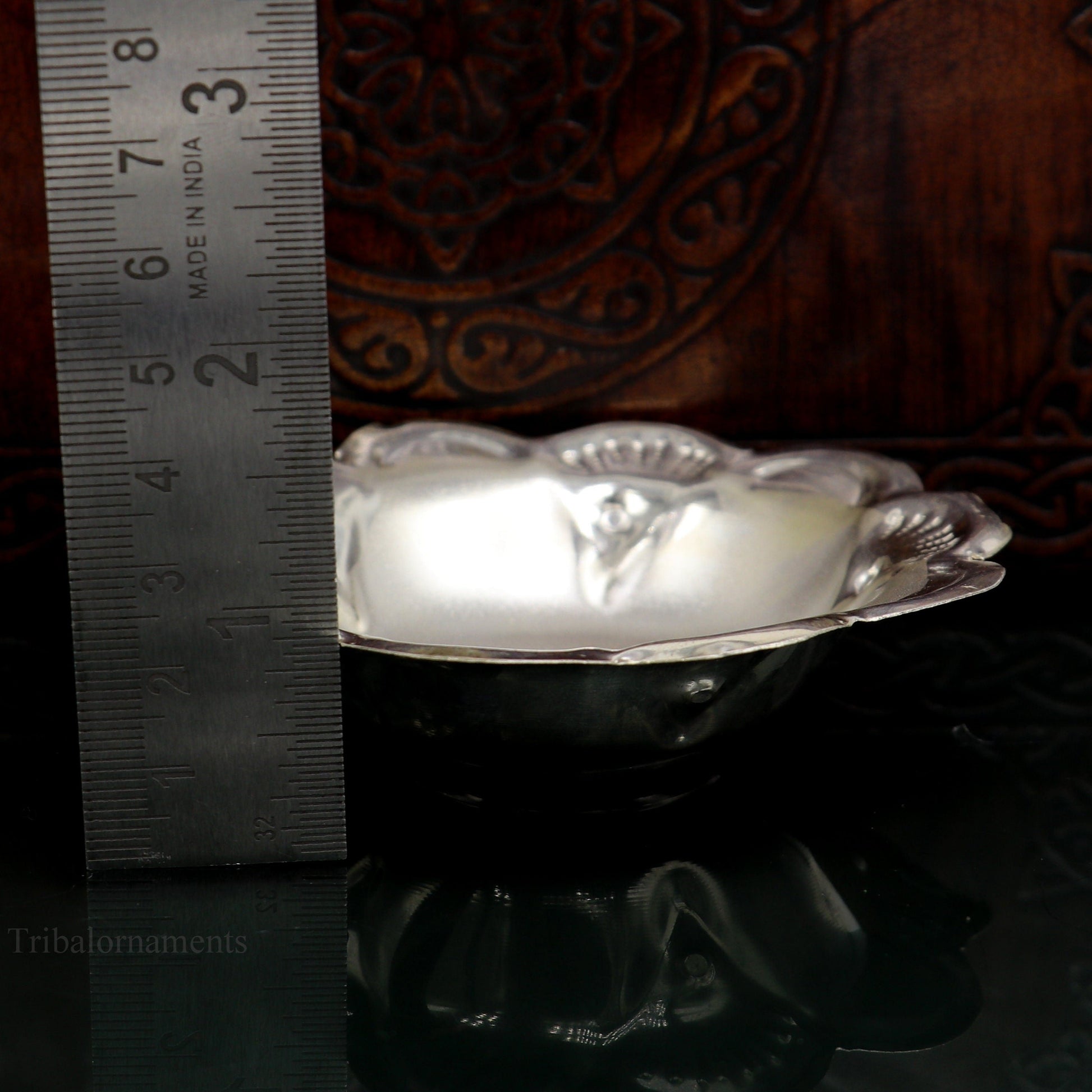 Solid sterling silver exclusive handcrafted work light weight bowl, puja utensils, silver article, silver utensils, silver vessel sv243 - TRIBAL ORNAMENTS