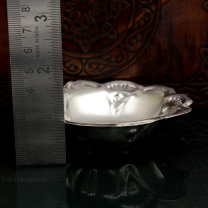 Handcrafted sterling silver lightweight bowl for puja, part of TRIBAL ORNAMENTS' silver utensils collection.