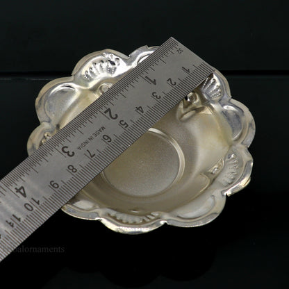 Handcrafted solid sterling silver lightweight bowl, traditional puja utensil with intricate design by TRIBAL ORNAMENTS.