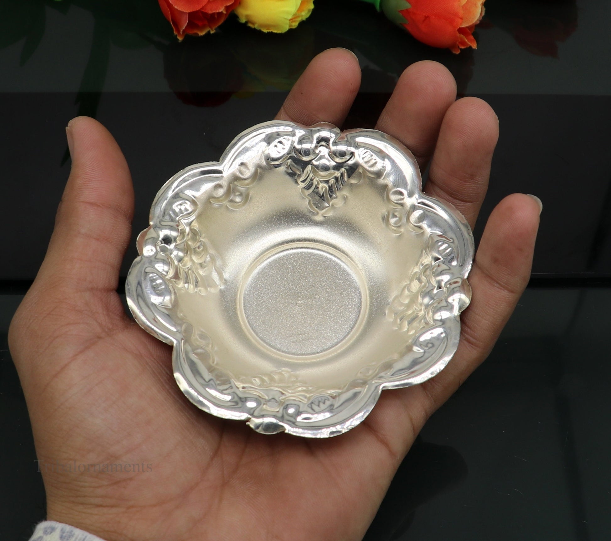 Solid sterling silver exclusive handcrafted work light weight bowl, puja utensils, silver article, silver utensils, silver vessel sv244 - TRIBAL ORNAMENTS