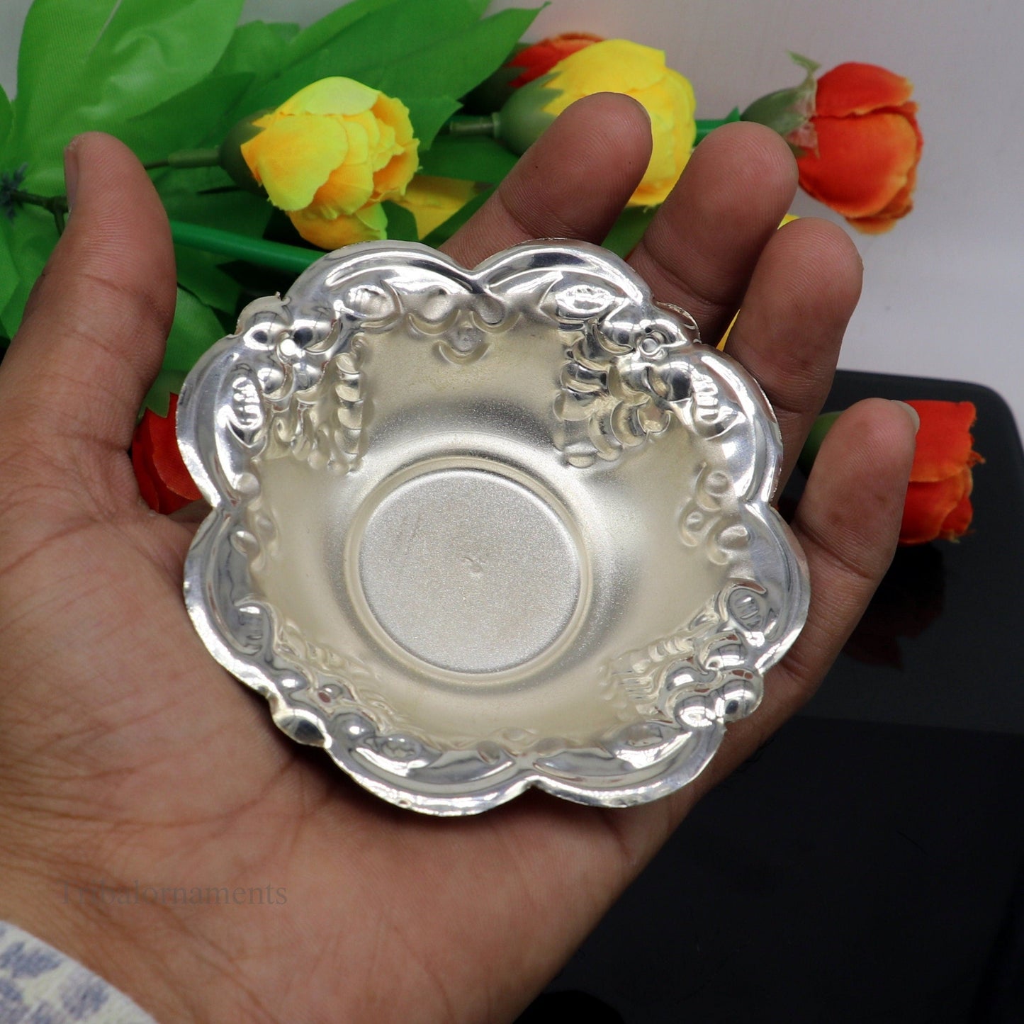 Solid sterling silver exclusive handcrafted work light weight bowl, puja utensils, silver article, silver utensils, silver vessel sv244 - TRIBAL ORNAMENTS