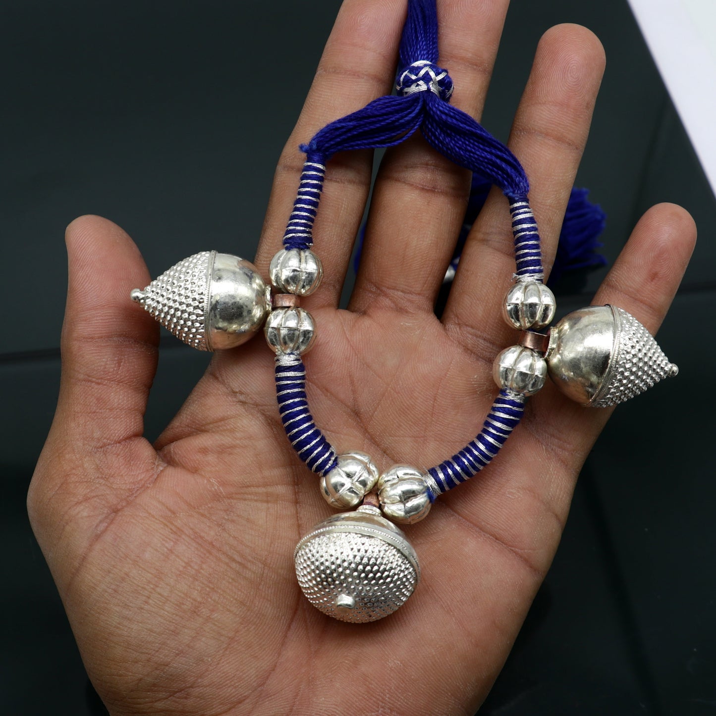 Sterling silver tribal Indian necklace and choker set with vintage design, suitable for traditional belly dance jewelry.