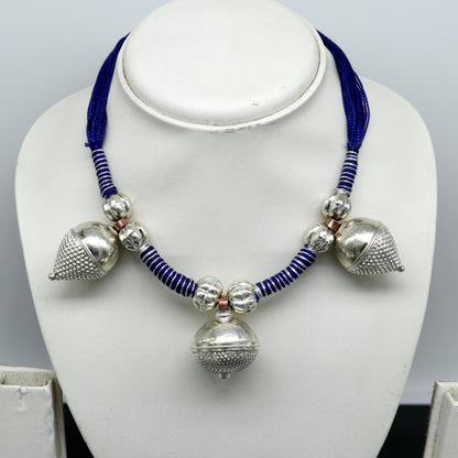 Sterling silver tribal Indian choker necklace with vintage design, paired with matching belly dance jewelry set by Tribal Ornaments.