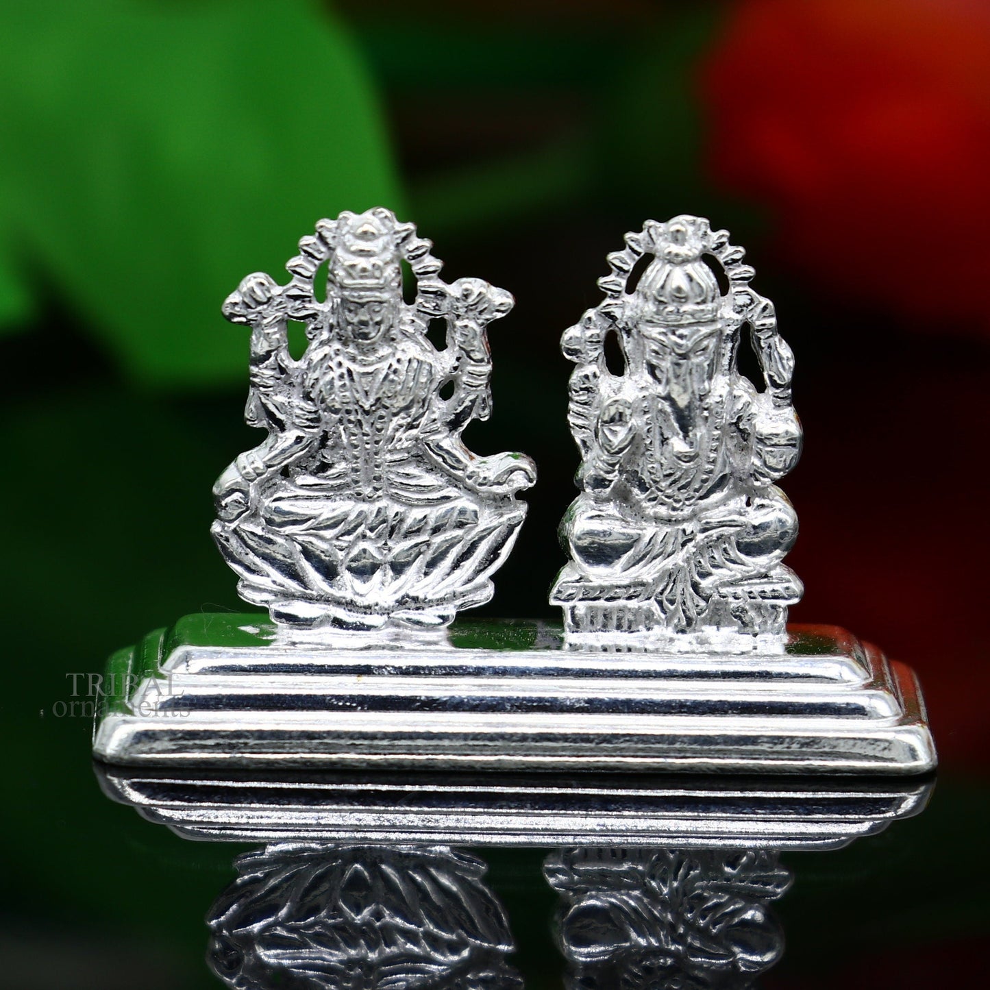 Solid Sterling silver handmade customized Hindu idols Laxmi and Ganesha statue, puja article figurine, home décor Diwali puja gift art456 - TRIBAL ORNAMENTS