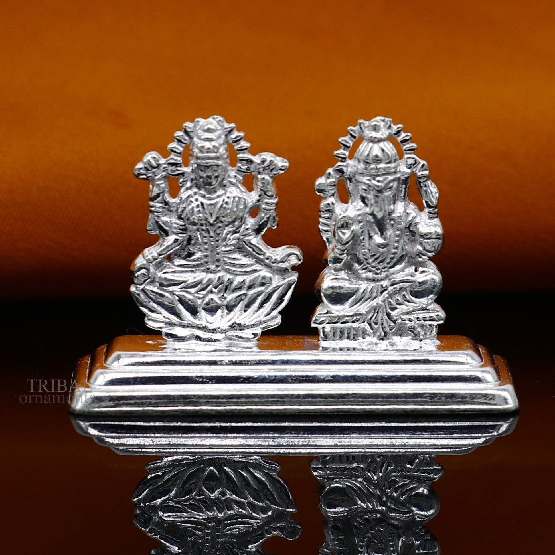 Solid Sterling silver handmade customized Hindu idols Laxmi and Ganesha statue, puja article figurine, home décor Diwali puja gift art456 - TRIBAL ORNAMENTS
