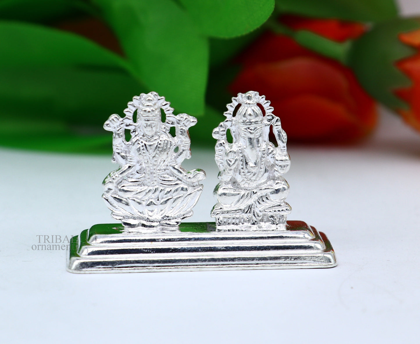 Solid Sterling silver handmade customized Hindu idols Laxmi and Ganesha statue, puja article figurine, home décor Diwali puja gift art456 - TRIBAL ORNAMENTS