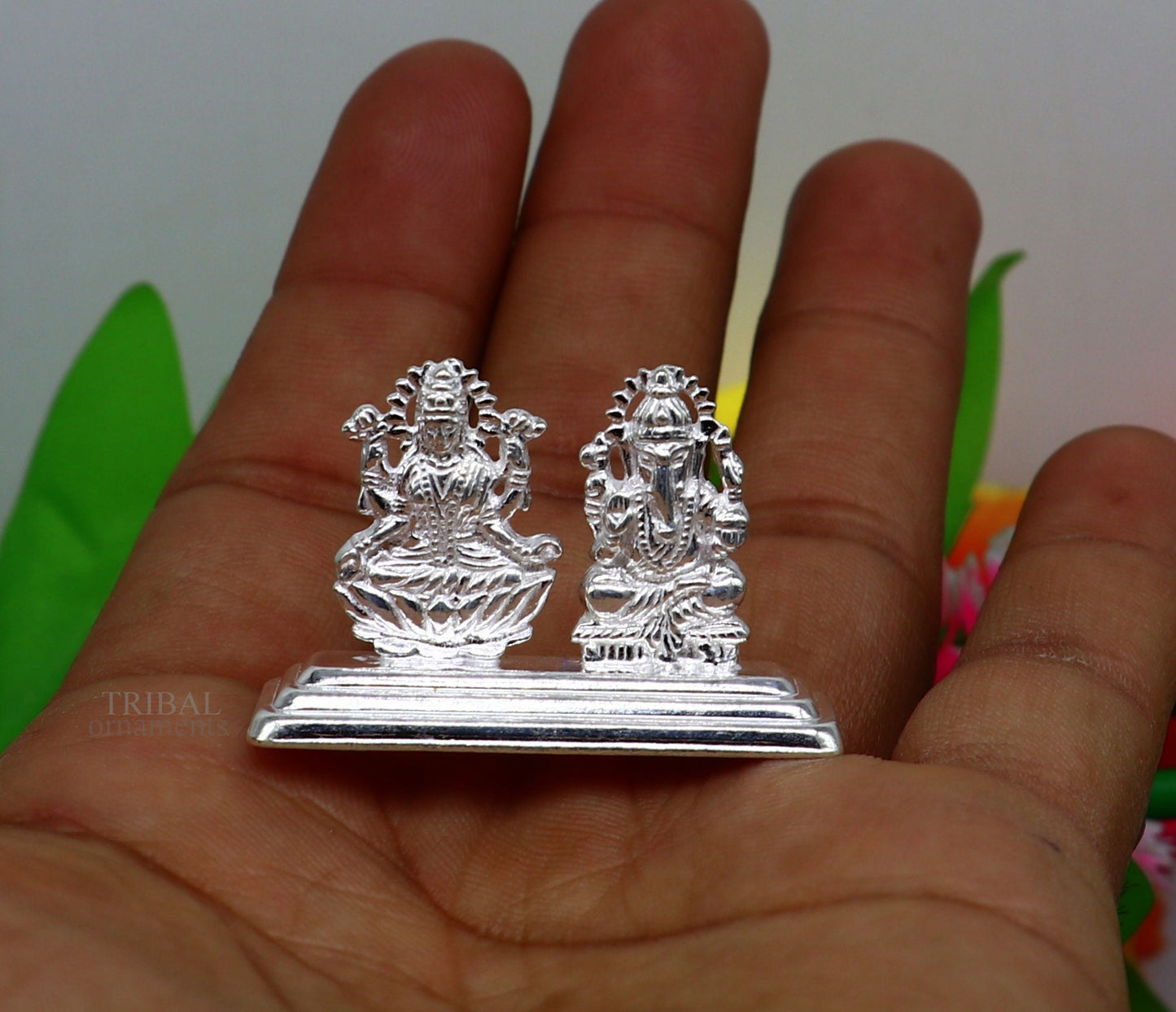 Solid Sterling silver handmade customized Hindu idols Laxmi and Ganesha statue, puja article figurine, home décor Diwali puja gift art456 - TRIBAL ORNAMENTS