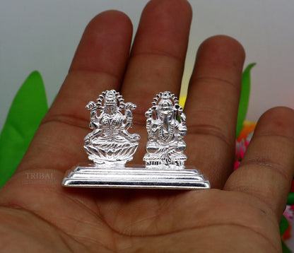 Solid Sterling silver handmade customized Hindu idols Laxmi and Ganesha statue, puja article figurine, home décor Diwali puja gift art456 - TRIBAL ORNAMENTS