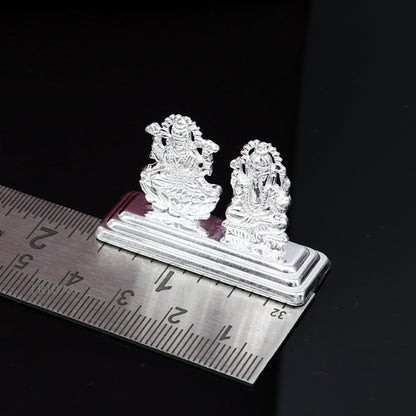 Solid Sterling silver handmade customized Hindu idols Laxmi and Ganesha statue, puja article figurine, home décor Diwali puja gift art456 - TRIBAL ORNAMENTS