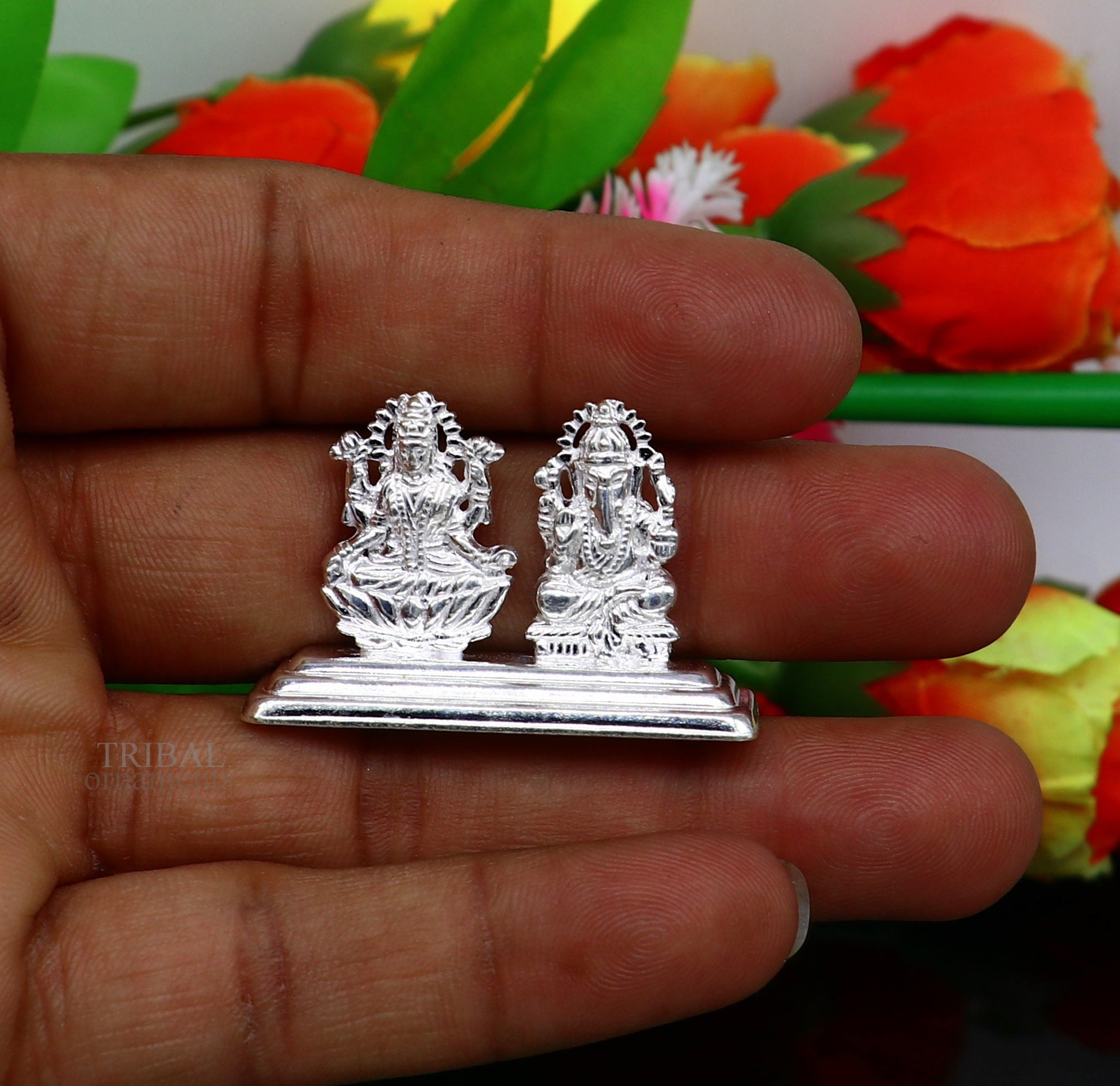 Solid Sterling silver handmade customized Hindu idols Laxmi and Ganesha statue, puja article figurine, home décor Diwali puja gift art456 - TRIBAL ORNAMENTS