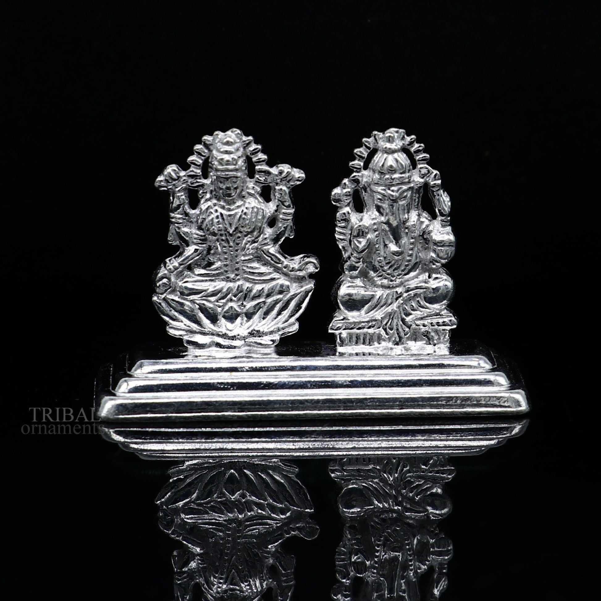 Solid Sterling silver handmade customized Hindu idols Laxmi and Ganesha statue, puja article figurine, home décor Diwali puja gift art456 - TRIBAL ORNAMENTS