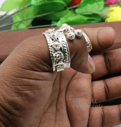 Sterling silver handmade vintage toe and thumb ring with tribal design, perfect for foot and belly dance jewelry.