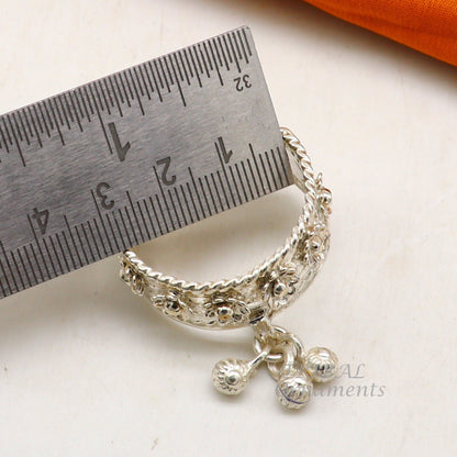 Sterling silver handmade vintage toe and thumb ring with tribal antique design, perfect for foot or belly dance jewelry.