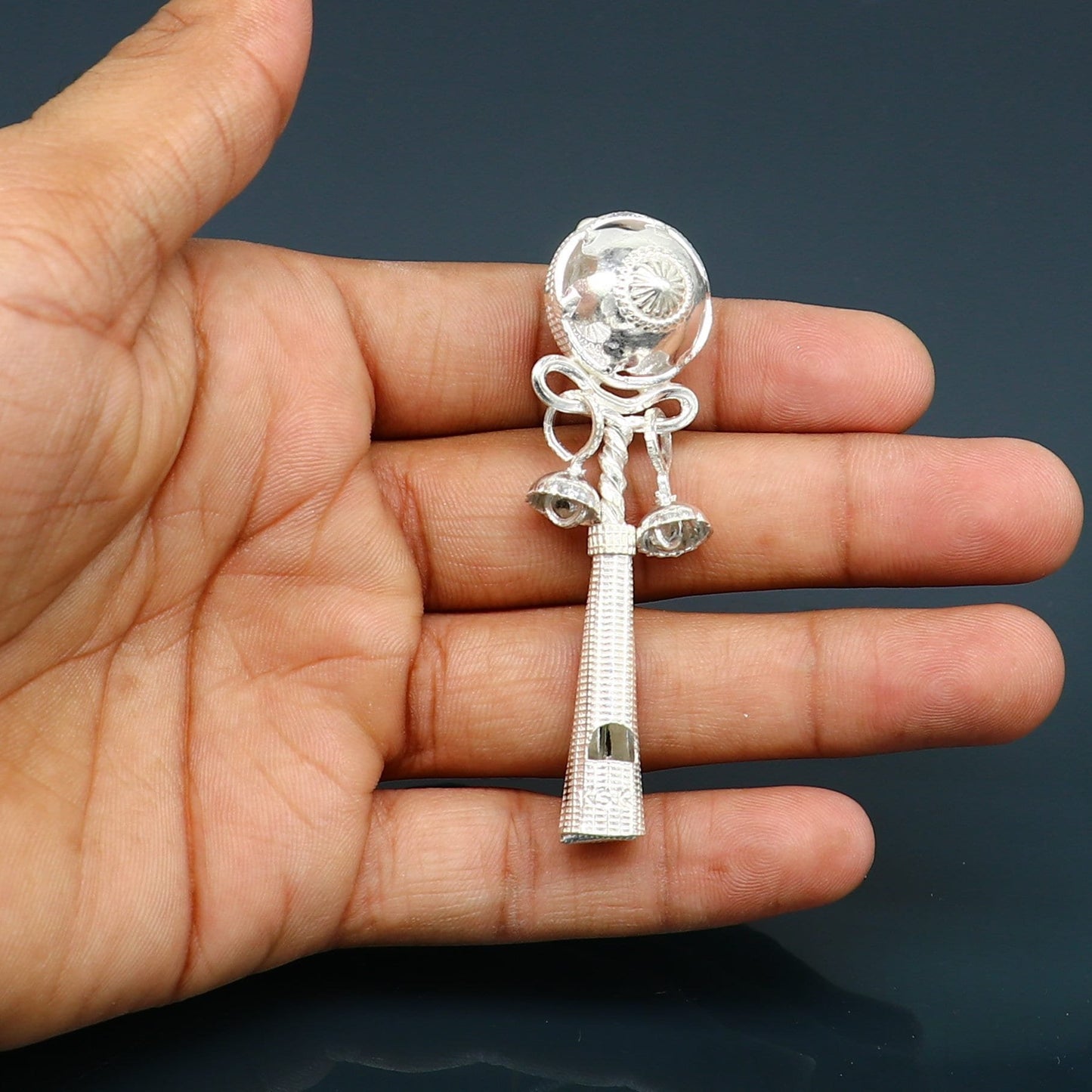 Solid sterling silver handmade design new born baby gifting bells toy, baby krishna gifting toy, silver whistle, silver temple article su338 - TRIBAL ORNAMENTS