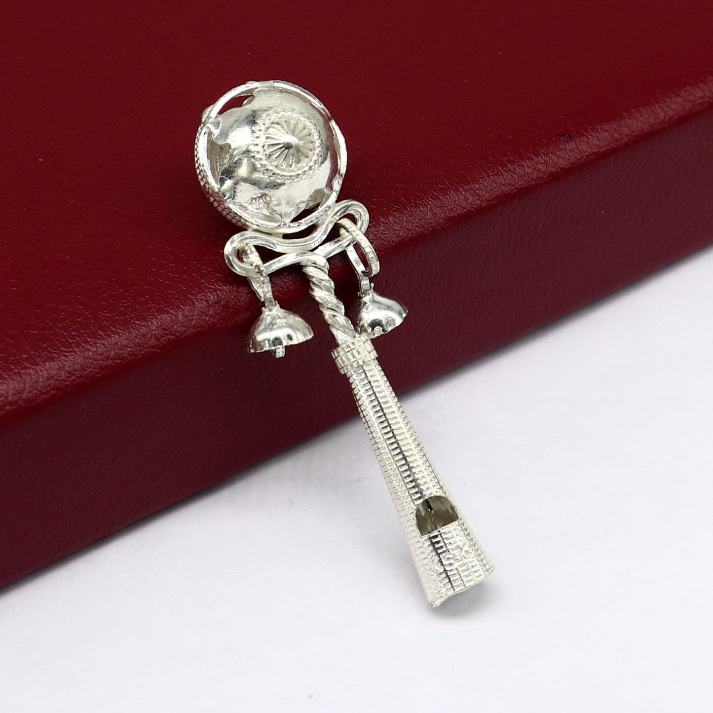 Solid sterling silver handmade design new born baby gifting bells toy, baby krishna gifting toy, silver whistle, silver temple article su338 - TRIBAL ORNAMENTS