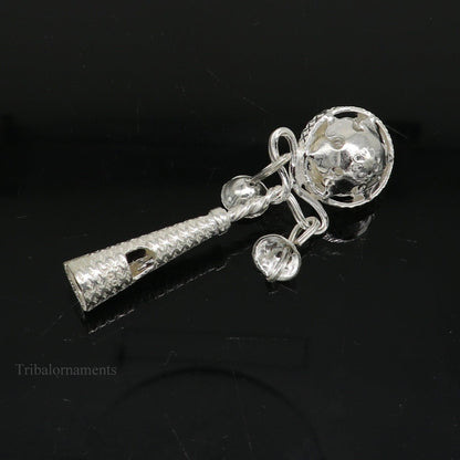 Solid sterling silver handmade design new born baby gifting bells toy, baby krishna gifting toy, silver whistle, silver temple article su407 - TRIBAL ORNAMENTS