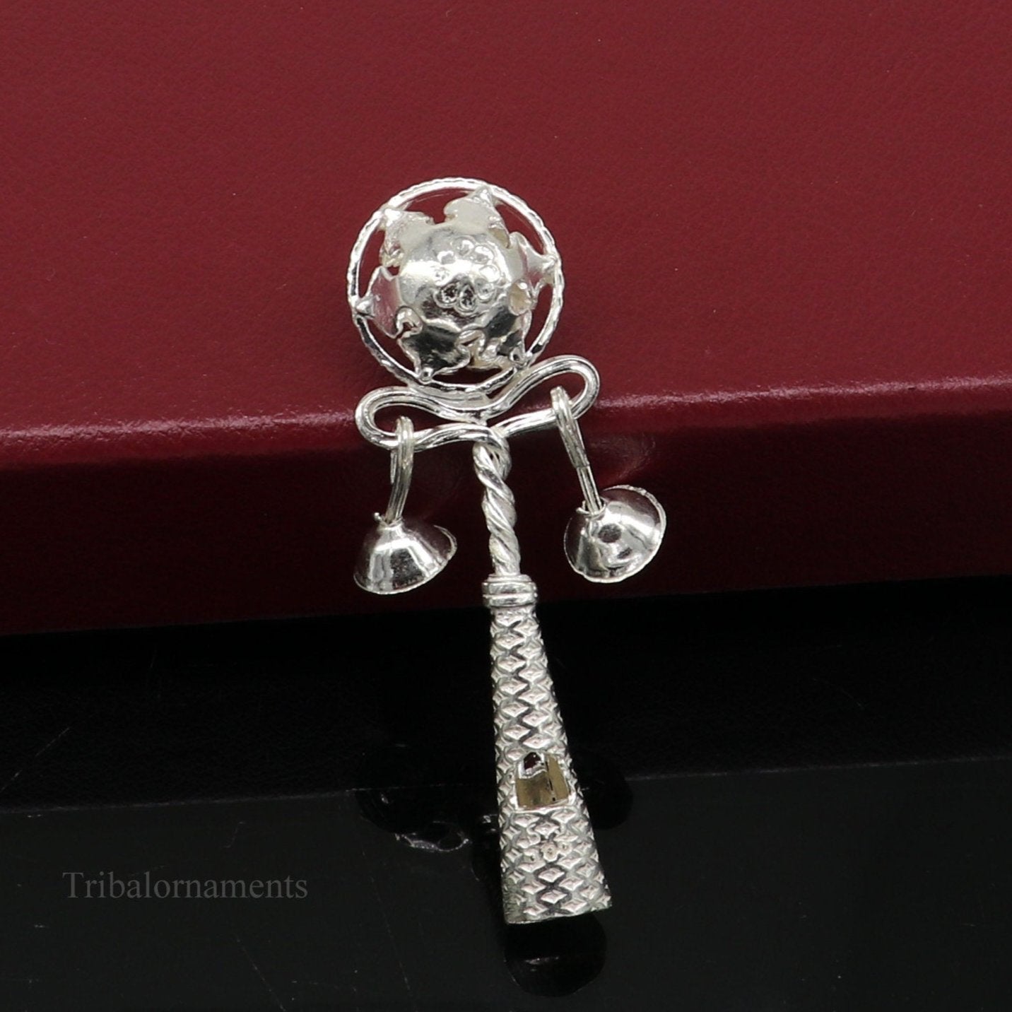 Solid sterling silver handmade design new born baby gifting bells toy, baby krishna gifting toy, silver whistle, silver temple article su407 - TRIBAL ORNAMENTS