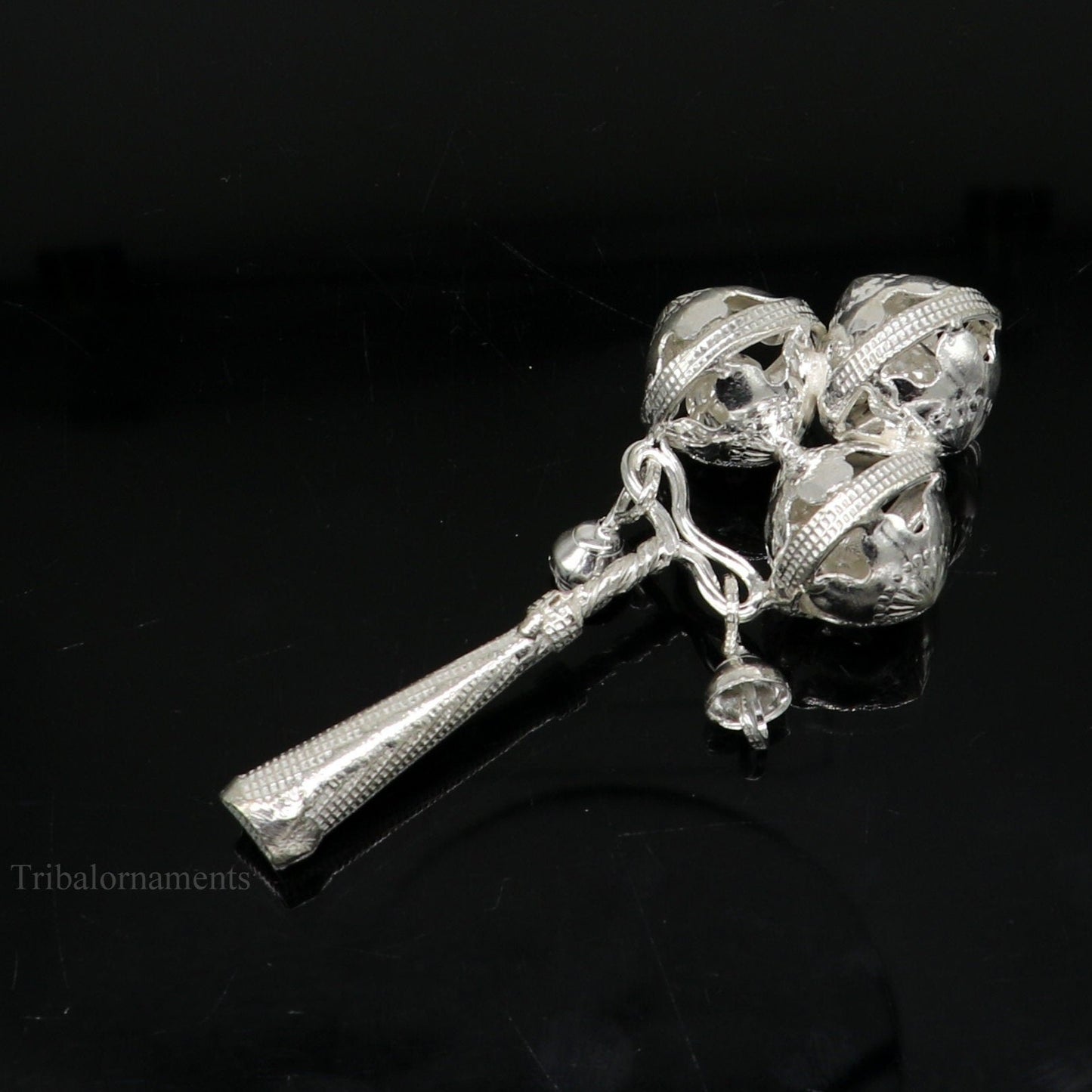 Solid sterling silver handmade design new born baby gifting bells toy, baby krishna gifting toy, silver whistle, silver temple article su408 - TRIBAL ORNAMENTS
