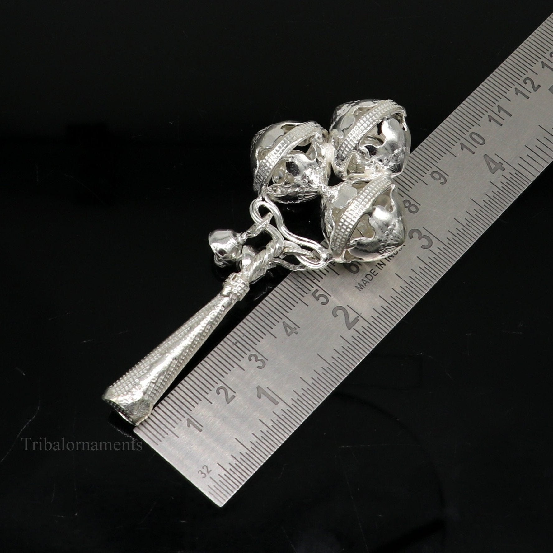 Solid sterling silver handmade design new born baby gifting bells toy, baby krishna gifting toy, silver whistle, silver temple article su408 - TRIBAL ORNAMENTS