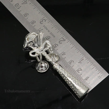 Sterling silver handmade baby Krishna gifting bell toy with intricate design, ideal as a newborn baby gift or silver temple ornament.