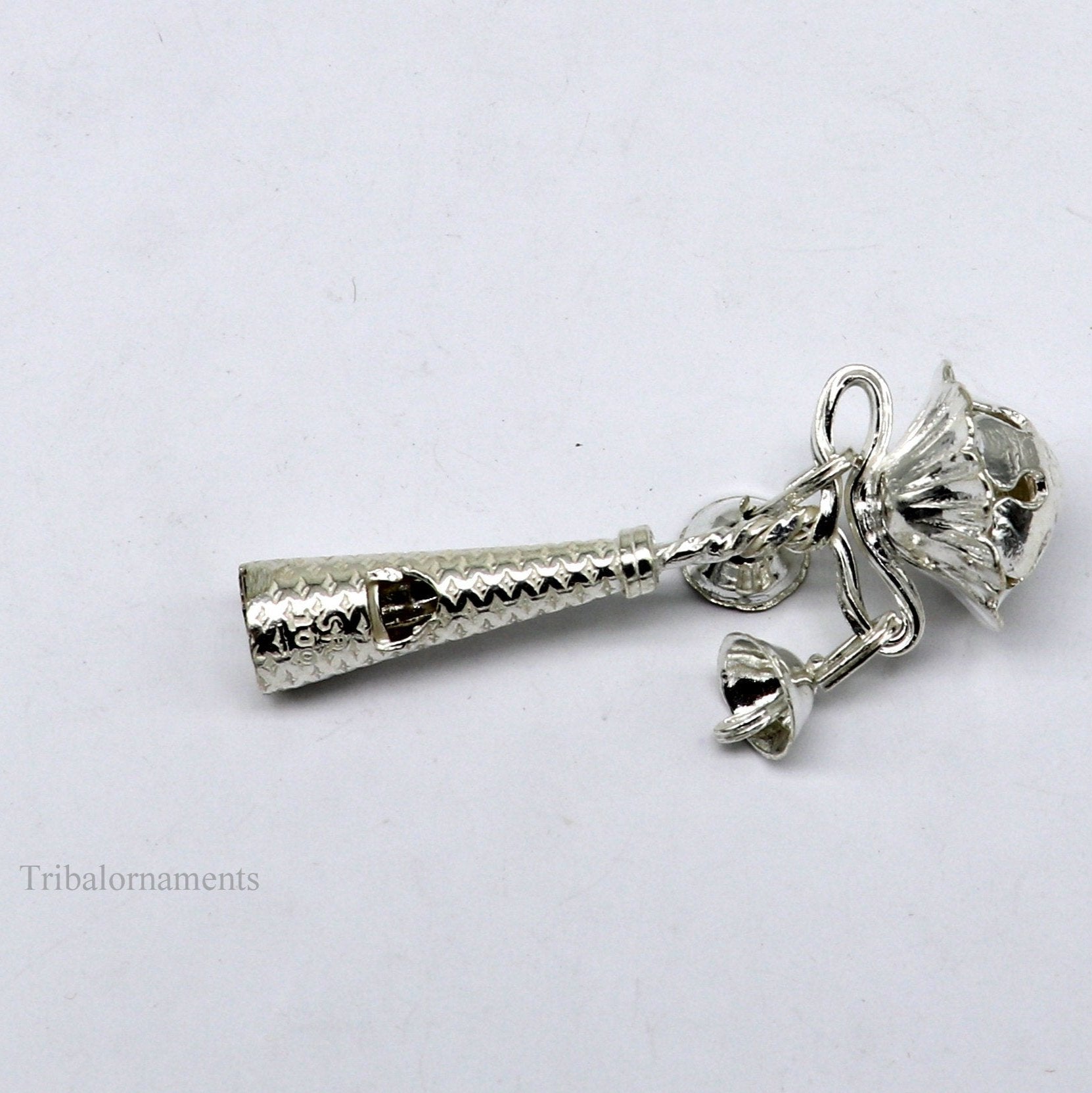 Solid sterling silver handmade design new born baby gifting bells toy, baby krishna gifting toy, silver whistle, silver temple article su409 - TRIBAL ORNAMENTS