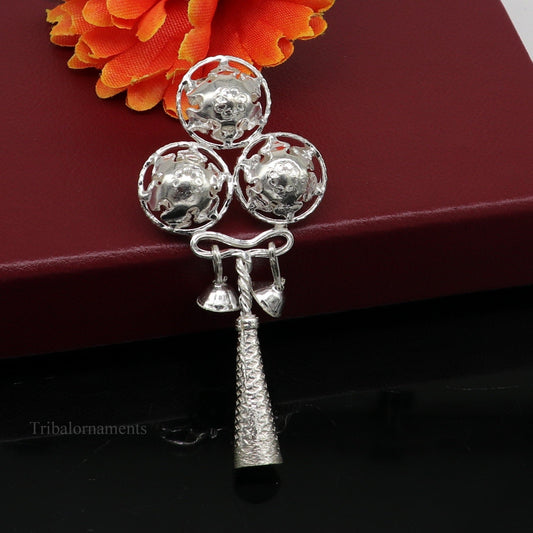 Solid sterling silver handmade design new born baby gifting bells toy, baby krishna gifting toy, silver whistle, silver temple article su410 - TRIBAL ORNAMENTS