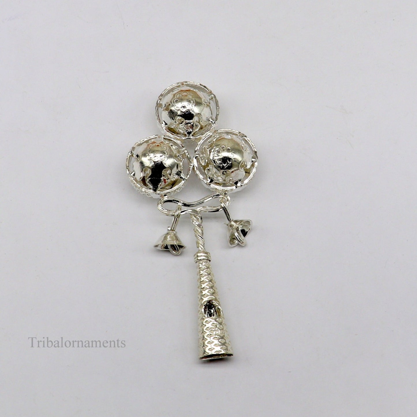 Solid sterling silver handmade design new born baby gifting bells toy, baby krishna gifting toy, silver whistle, silver temple article su410 - TRIBAL ORNAMENTS
