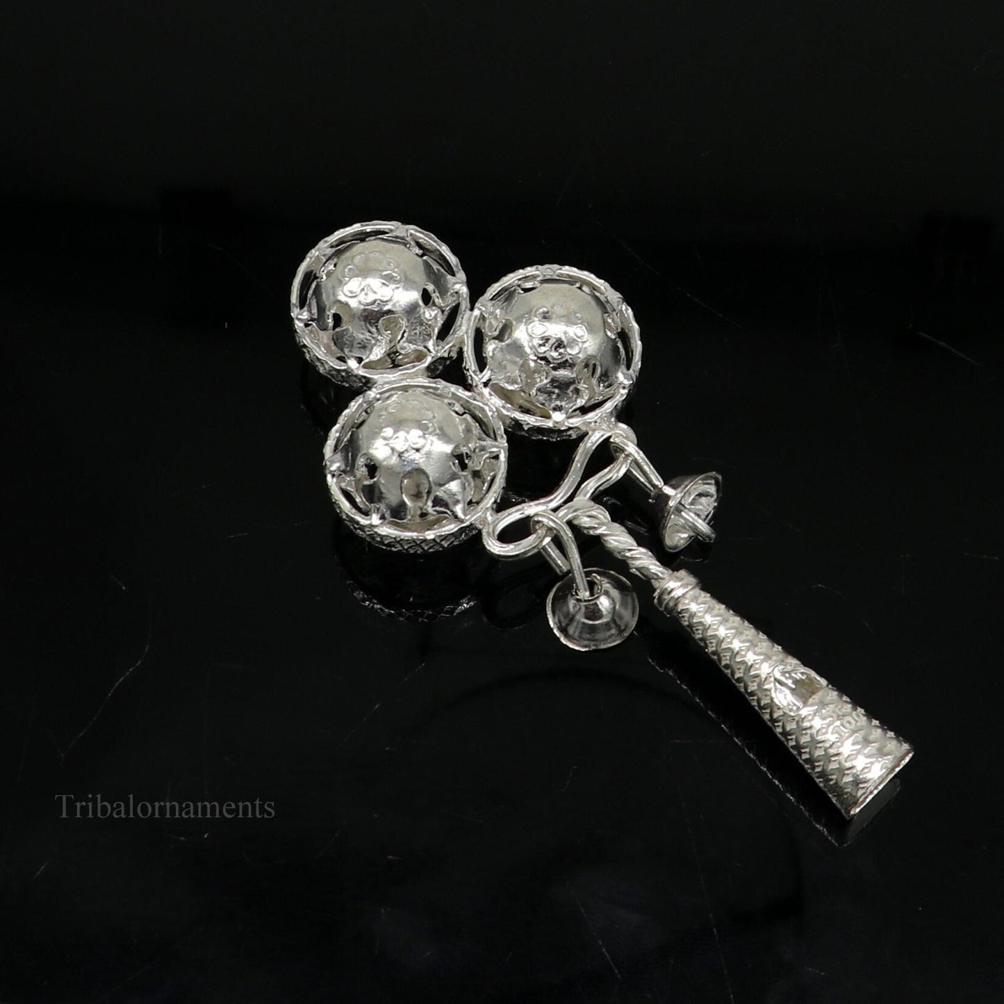 Solid sterling silver handmade design new born baby gifting bells toy, baby krishna gifting toy, silver whistle, silver temple article su410 - TRIBAL ORNAMENTS