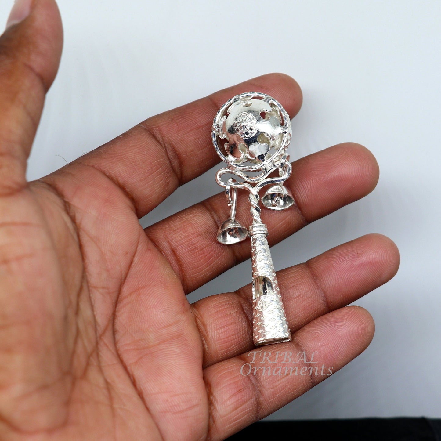 Solid sterling silver handmade design new born baby gifting bells toy, baby krishna gifting toy, silver whistle, silver temple article su899 - TRIBAL ORNAMENTS