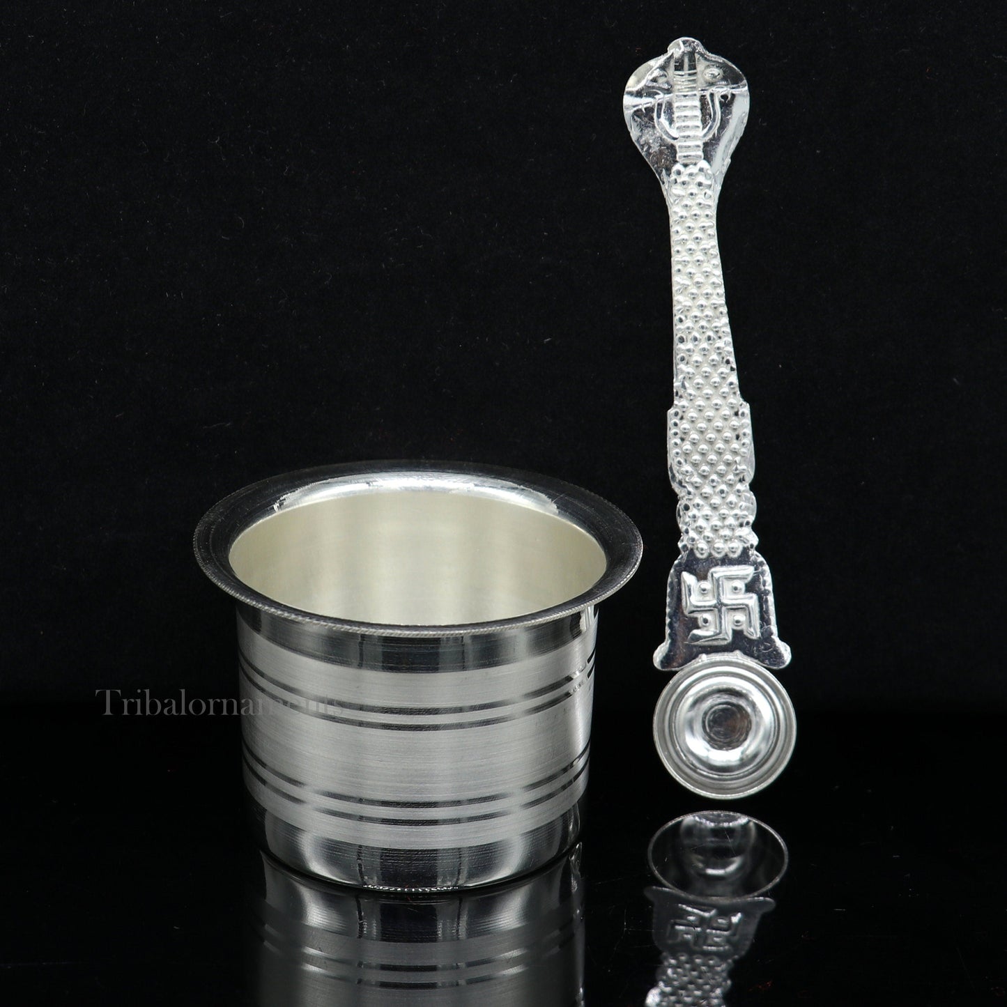 Elegant handmade sterling silver Ghee pot for puja and worship, traditional Indian silver butter pot for kitchen rituals.