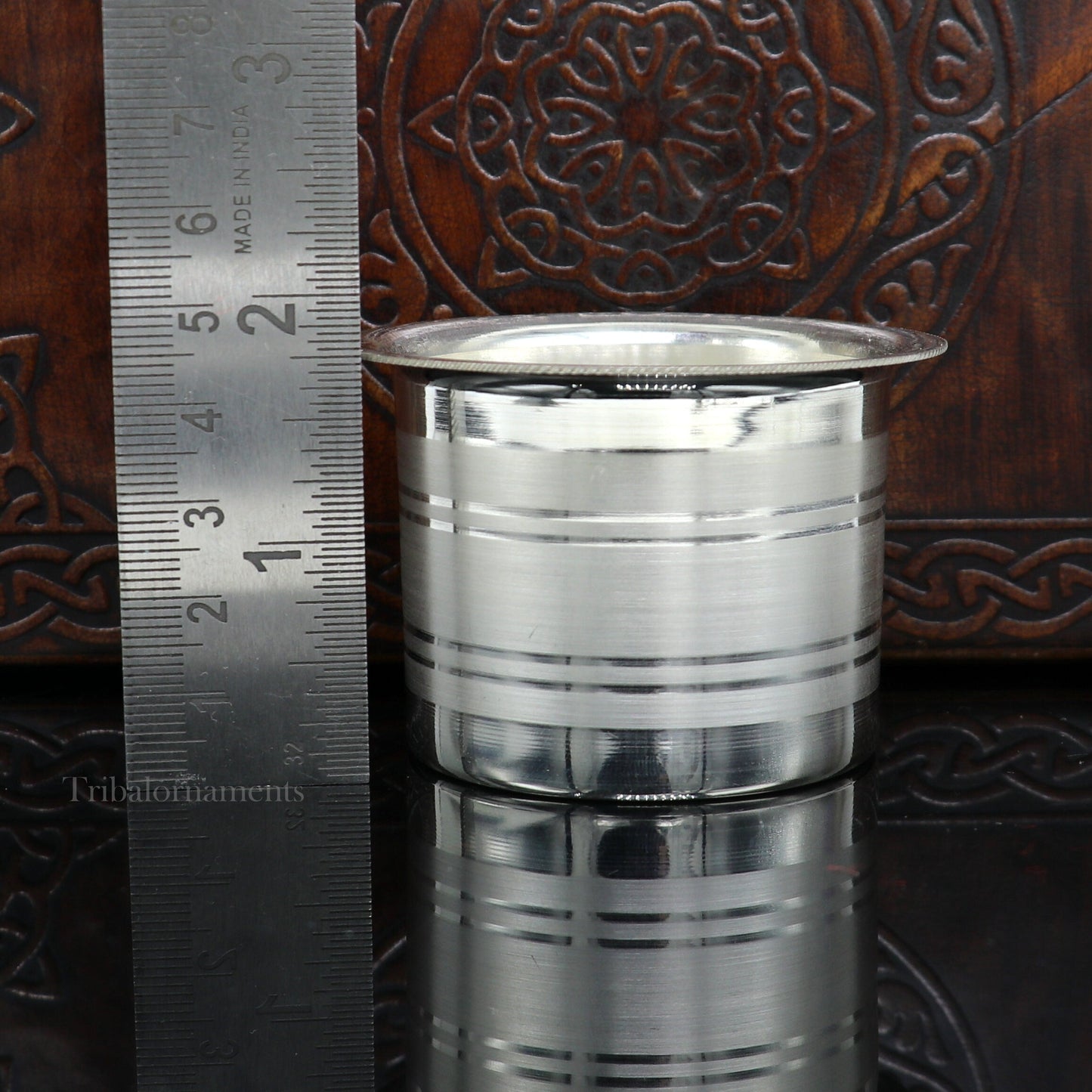Solid sterling silver handmade Ghee pot for puja and worship, traditional Indian butter and puja utensil from Tribal Ornaments.