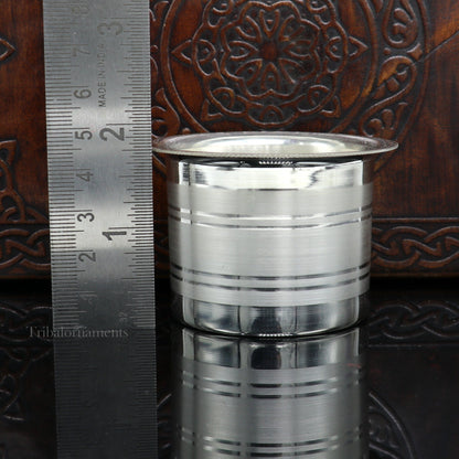 Solid sterling silver handmade Ghee pot for puja and worship, traditional Indian butter and puja utensil from Tribal Ornaments.
