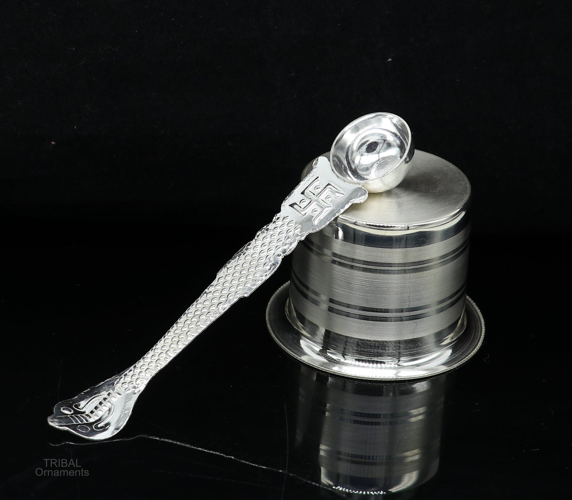 Solid sterling silver handmade elegant Ghee pot patra puuja or worshipping, Butter pot for kitchen, silver puja utensils from India su591 - TRIBAL ORNAMENTS