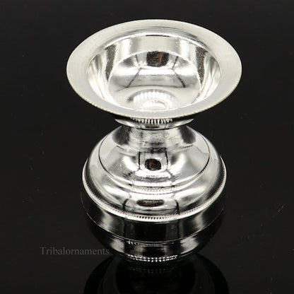 solid sterling silver handmade elegant oil lamp, silver home temple utensils, silver diya, deepak, silver utensil, silver puja article su403 - TRIBAL ORNAMENTS