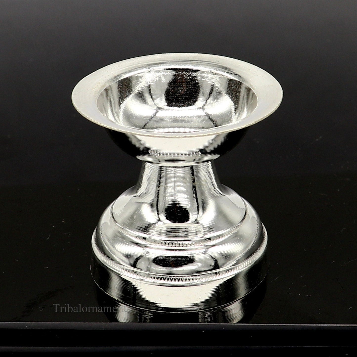 solid sterling silver handmade elegant oil lamp, silver home temple utensils, silver diya, deepak, silver utensil, silver puja article su403 - TRIBAL ORNAMENTS