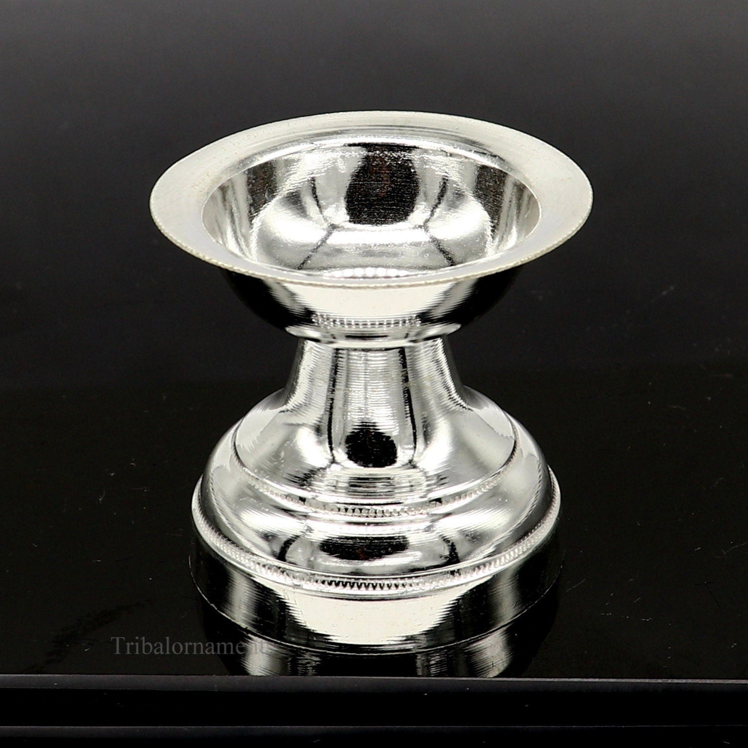 solid sterling silver handmade elegant oil lamp, silver home temple utensils, silver diya, deepak, silver utensil, silver puja article su403 - TRIBAL ORNAMENTS