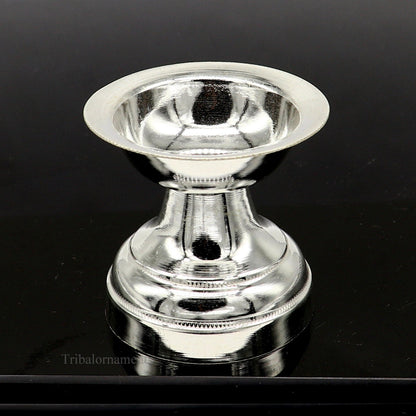 solid sterling silver handmade elegant oil lamp, silver home temple utensils, silver diya, deepak, silver utensil, silver puja article su403 - TRIBAL ORNAMENTS