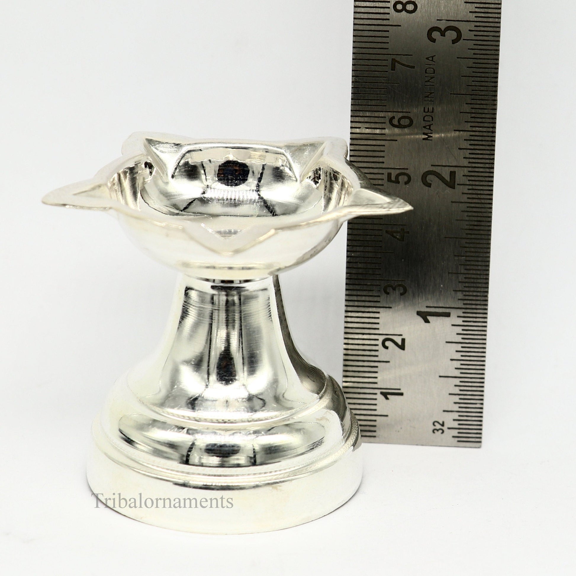 solid sterling silver handmade elegant oil lamp, silver home temple utensils, silver diya, deepak, silver utensil, silver puja article su404 - TRIBAL ORNAMENTS