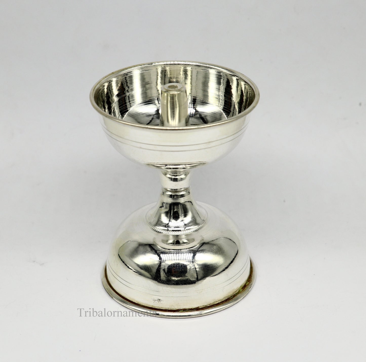 solid sterling silver handmade elegant oil lamp, silver home temple utensils, silver diya, deepak, silver utensil, silver puja article su405 - TRIBAL ORNAMENTS